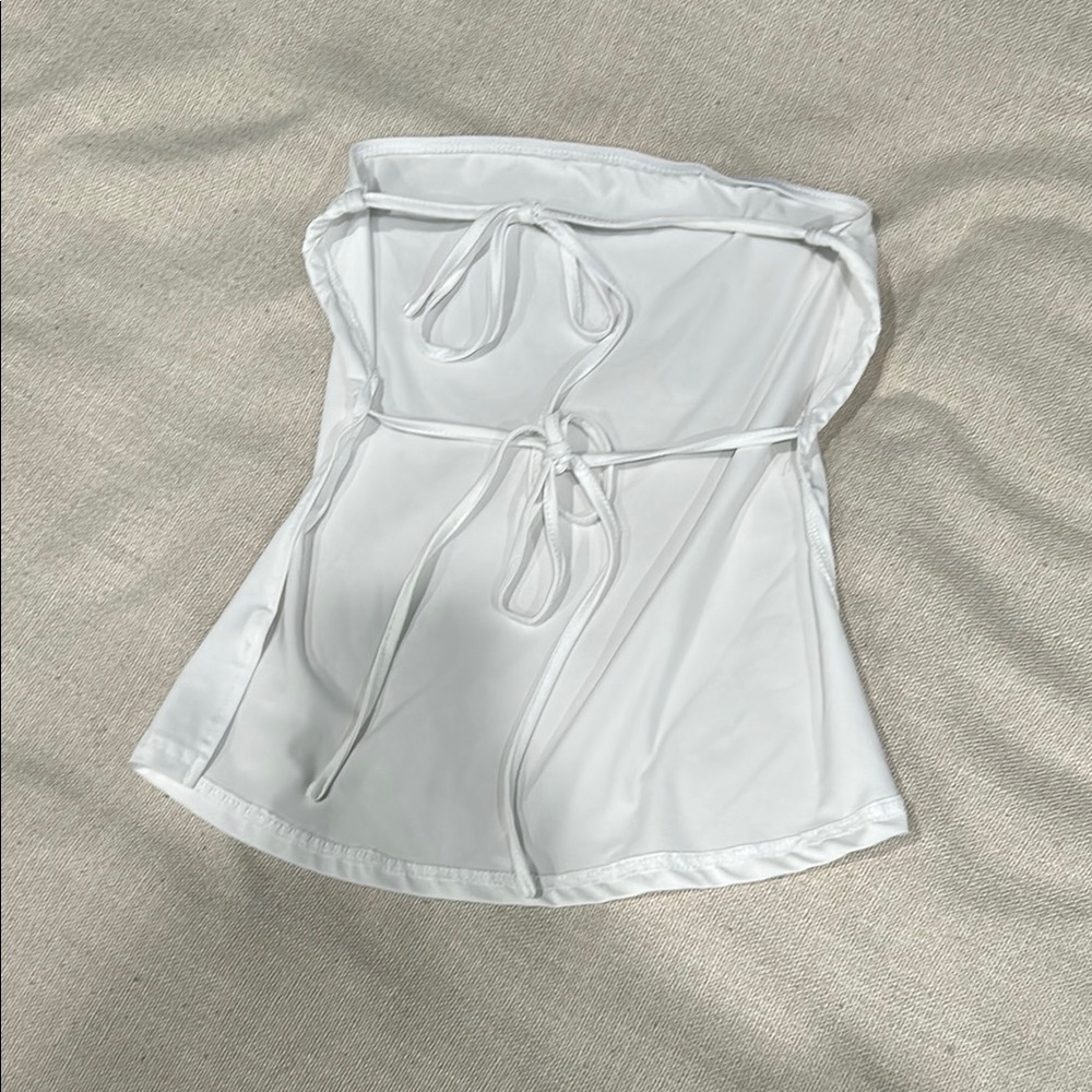 White Strapless Top with Tie Detail